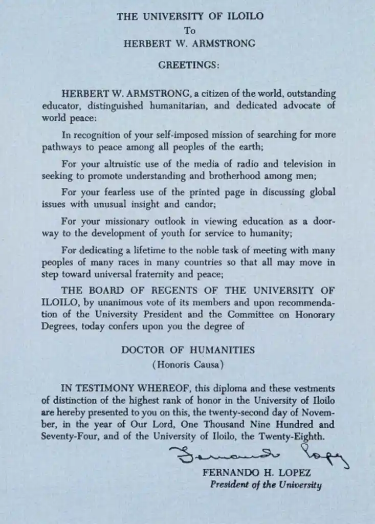 HWA-University of Iloilo_Hon Doctorate(1974)